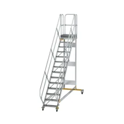 Munk Plattformtreppe 45° fahrbar Stufenbreite 600 mm 14 Stufen Aluminium geriffelt