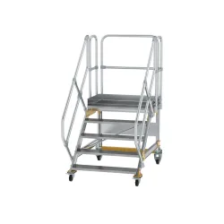 Munk Plattformtreppe 45° fahrbar Stufenbreite 1000mm 5 Stufen Aluminium geriffelt