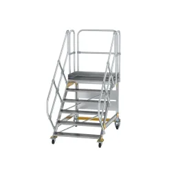 Munk Plattformtreppe 45° fahrbar Stufenbreite 1000mm 6 Stufen Aluminium geriffelt
