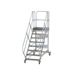 Munk Plattformtreppe 45° fahrbar Stufenbreite 800 mm 8 Stufen Aluminium geriffelt