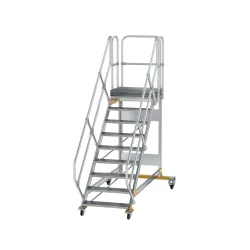 Munk Plattformtreppe 45° fahrbar Stufenbreite 800 mm 9 Stufen Aluminium geriffelt