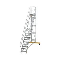 Munk Plattformtreppe 45° fahrbar Stufenbreite 600 mm 19 Stufen Aluminium geriffelt