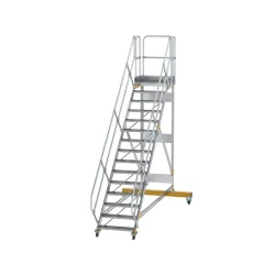 Munk Plattformtreppe 45° fahrbar Stufenbreite 800 mm 15 Stufen Aluminium geriffelt