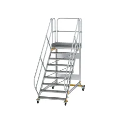 Munk Plattformtreppe 45° fahrbar Stufenbreite 1000mm 9 Stufen Aluminium geriffelt