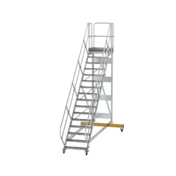 Munk Plattformtreppe 45° fahrbar Stufenbreite 800 mm 16 Stufen Aluminium geriffelt