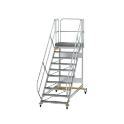 Munk Plattformtreppe 45° fahrbar Stufenbreite 1000mm 10 Stufen Aluminium geriffelt