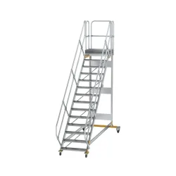 Munk Plattformtreppe 45° fahrbar Stufenbreite 800 mm 14 Stufen Aluminium geriffelt
