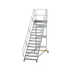 Munk Plattformtreppe 45° fahrbar Stufenbreite 1000mm 14 Stufen Aluminium geriffelt