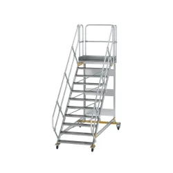 Munk Plattformtreppe 45° fahrbar Stufenbreite 1000mm 11 Stufen Aluminium geriffelt