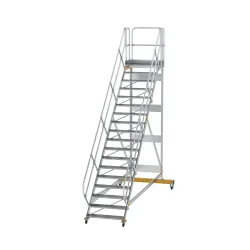 Munk Plattformtreppe 45° fahrbar Stufenbreite 1000mm 19 Stufen Aluminium geriffelt
