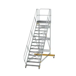 Munk Plattformtreppe 45° fahrbar Stufenbreite 1000mm 15 Stufen Aluminium geriffelt