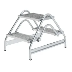 Aluminium-Arbeitspodest Stufen aus Stahl-Gitterrost beidseitig begehbar 2 Stufen. MUNK GmbH 98537249