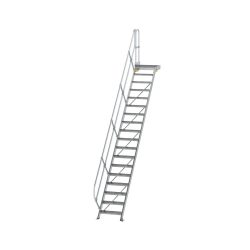Munk Treppe mit Plattform 45° Stufenbreite 600 mm 17 Stufen Aluminium geriffelt