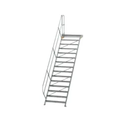Munk Treppe mit Plattform 45° Stufenbreite 1000 mm 15 Stufen Aluminium geriffelt