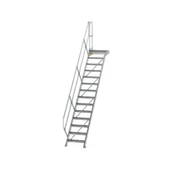 Munk Treppe mit Plattform 45° Stufenbreite 600 mm 14 Stufen Aluminium geriffelt
