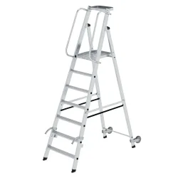 MUNK Günzburger Steigtechnik 51087 Aluminium Stufen-Stehleiter fahrbar Arbeitshöhe (max.): 3.65 m Silber 16.8 kg