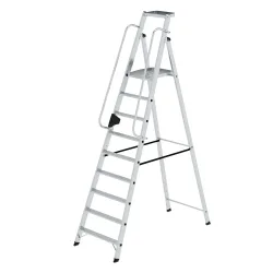 Alu-Stehleiter mit großer Plattform, Handlauf beidseitig, 9 Stufen inkl. Plattform MUNK
