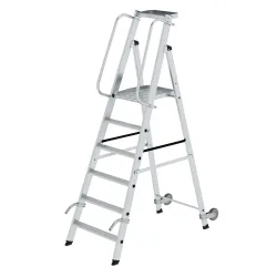 MUNK Günzburger Steigtechnik 51086 Aluminium Stufen-Stehleiter fahrbar Arbeitshöhe (max.): 3.4 m Silber 15.5 kg