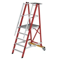 Munk Plattformleiter GFK/Alu klappbar und fahrbar mit GFK-Handlauf 5 Stufen