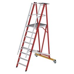 Munk Plattformleiter GFK/Alu klappbar und fahrbar mit GFK-Handlauf 8 Stufen
