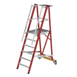 Munk Plattformleiter GFK/Alu klappbar und fahrbar mit GFK-Handlauf 6 Stufen