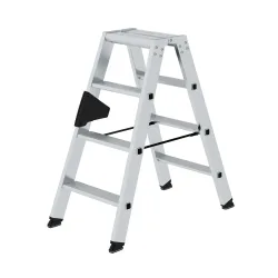 Munk Stufen-Stehleiter, 2 x 4 Stufen, Aluminium, Rechteckrohr-Holme, 80 mm Stufen, ergo-pad® Griffzone, nivello® Leiterschuhe, bis 150?kg