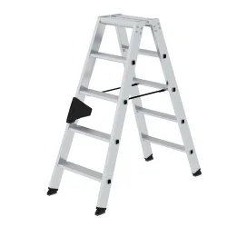 Munk Stufen-Stehleiter, beidseitig, 2 x 5 Stufen, Aluminium, ergo-pad® Griffzone, nivello® Leiterschuhe, 80 mm Stufen, Belastbarkeit 150?kg