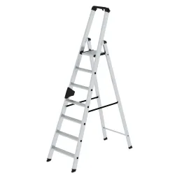 Munk Stufen-Stehleiter, Aluminium, einseitig begehbar, geriffelte Stufen, bis 150 kg, nivello® Leiterschuhe, 7 Stufen
