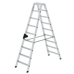 Munk Aluminium-Stufen-Stehleiter, Rechteckrohr-Holme, konische Holmführung, nivello® Leiterschuhe, ergo-pad® Griffzone, bis 150 kg, 2x9 Stufen