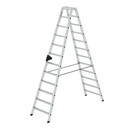 Munk Aluminium-Stufen-Stehleiter, 2 x 12 Stufen, 80 mm geriffelt, nivello® Leiterschuhe, ergo-pad® Griff, 150 kg Tragkraft, Spreizsicherung