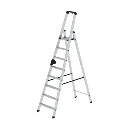 Munk Stufen-Stehleiter, Aluminium, einseitig begehbar, geriffelte Stufen, bis 150 kg, nivello® Leiterschuhe, 8 Stufen