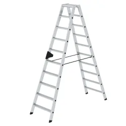 Munk Stufen-Stehleiter, 2 x 10 Stufen, Rechteckrohr-Holme, 80 mm geriffelte Stufen, 150 kg Belastung, nivello® Leiterschuhe, ergo-pad® Griffzone, 4-fach verschraubt