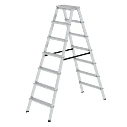 Alu-Stufenstehleiter, beidseitig begehbar, mit ergonomisch geformtem Holm, 2 x 7 Stufen, Arbeitshöhe 3250 mm MUNK