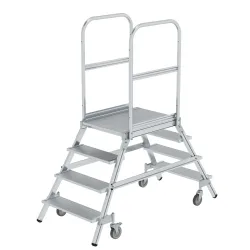 Podestleiter mit zweiseitigem Aufstieg, Plattform und Stufen aus Leichtmetall, 2 x 4 Stufen inkl. Plattform MUNK