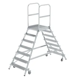 Munk Podesttreppe beidseitig begehbar mit Federrollen Aluminium geriffelt 7 Stufen