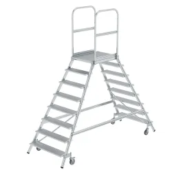 Podestleiter mit zweiseitigem Aufstieg, Plattform und Stufen aus Leichtmetall, 2 x 8 Stufen inkl. Plattform MUNK