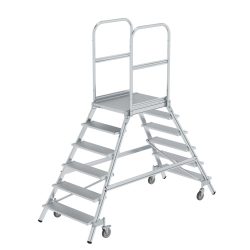 Podestleiter mit zweiseitigem Aufstieg, Plattform und Stufen aus Leichtmetall, 2 x 6 Stufen inkl. Plattform MUNK