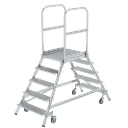 Munk Podesttreppe beidseitig begehbar mit Federrollen Aluminium geriffelt 5 Stufen