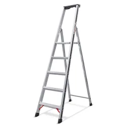 HYMER Stufen-Stehleiter Alu-Pro, 1-seitig begehbar, Standhöhe 1,12 m