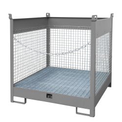 Bauer® Auffangwanne aus Stahl, stapelbare Fass-Palette FSP-4 D, lackiert, Mausgrau
