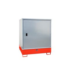 Gefahrstoffschrank BAUER GS-3, Stahlblech, unterfahrbar, für 4 x 200 l Fässer, B 1475 x T 1460 x  H 1805 mm, rot