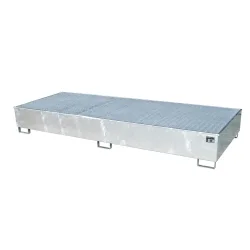 Bauer Regalwanne RW-GR 3300-3 PE, mit Gitterrost und PE-Einsatz, B 3262 x T 1312 x H 383 mm, bis 1000 l, Stahl feuerverzinkt
