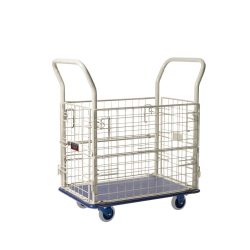 Plattformwagen, mit Gitterumrandung, Schiebebügelhöhe 920 mm, LxB 740 x 480 mm PRESTAR