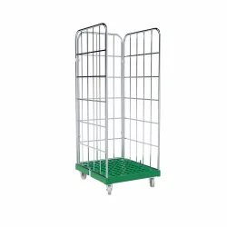 Rollbehälter Classic, 3-seitig, galvanisch verzinkt, Kunststoff-Rollplatte, HxBxT 1.850 x 724 x 815 mm, verkehrsgrün