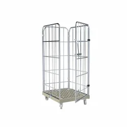 Rollbehälter, 4-seitig, einteilige Vorderwand, Kunststoff-Rollplatte, HxBxT 1.650 x 724 x 815 mm, kieselgrau