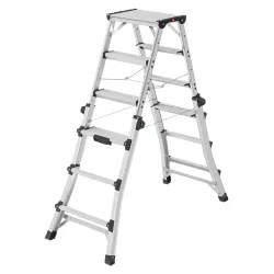 HAILO Alu-Doppel-Teleskopleiter D100, 2 x 4 - 2 x 6 Stufen, Spreizsicherung, Kunststofffüsse, bis 287 cm Arbeitshöhe, bis 150 kg