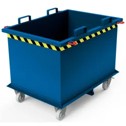 Klappbodenbehälter, mit automatischer Auslösung, mit Rollen, Volumen 0,75 m³, enzianblau