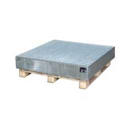 Bauer® Auffangwanne aus Stahl, Aufsatz für Euro- oder Chemiepaletten, HxBxT 185 x 1.200 x 1.200 mm, inkl. Gitterrost, feuerverzinkt