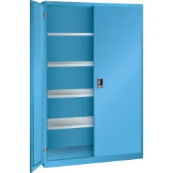 Flügeltürschrank, Vollblechtüren, HxB 1950 x 1250 mm, Tiefe 400 mm, lichtblau RAL 5012 LISTA