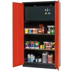 asecos® Chemikalienschrank CS-CLASSIC-F, mit Typ-30-Sicherheitsbox, Bodenauffangwanne mit Lochblech und 2 Fachböden, HxBxT 1.950 x 1.055 x 520 mm, verkehrsrot